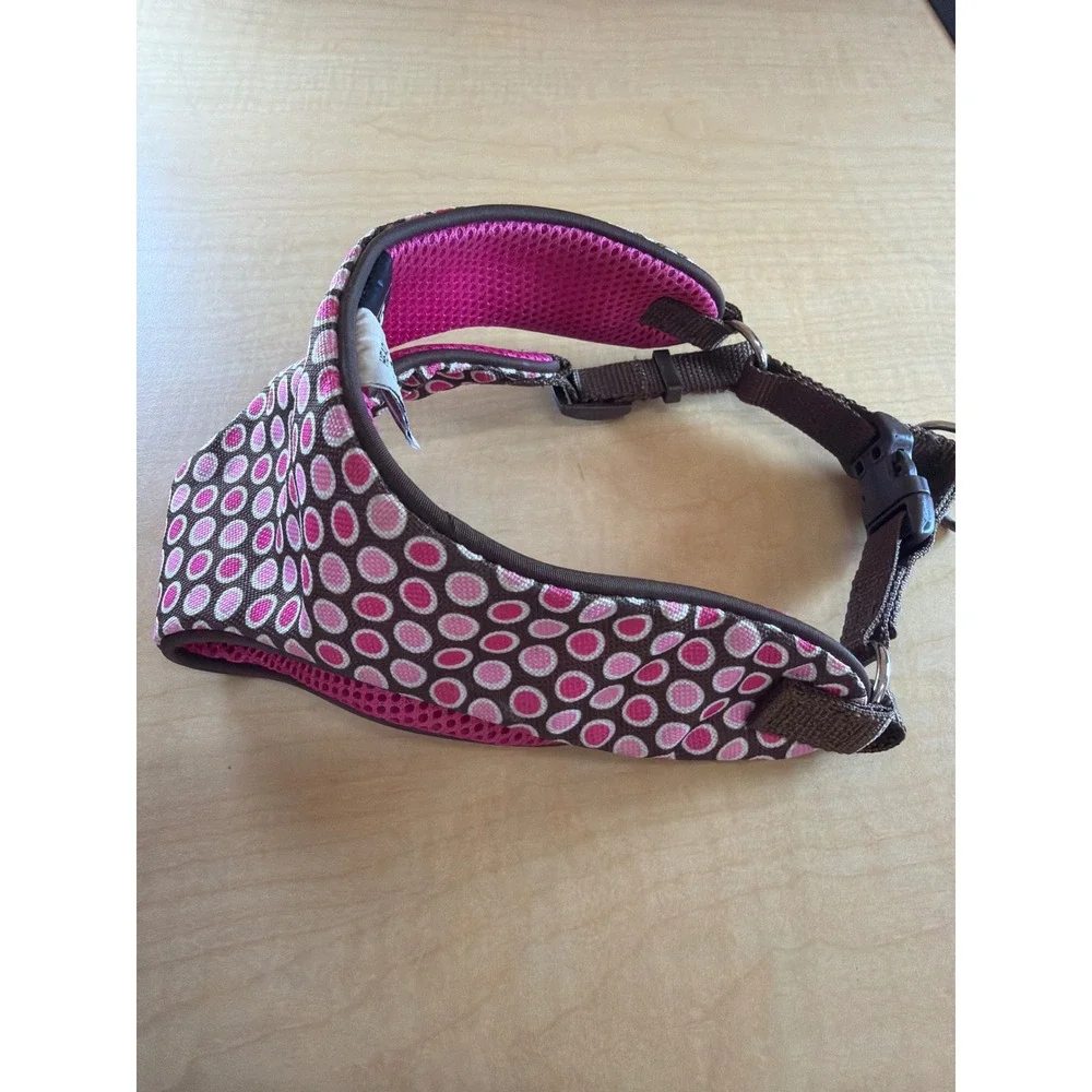 Top Paw‎ Pink Brown Polka Dot Mesh Padded Dog Harness Size Sm Step In Adjustable